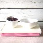 Laptop Lap Desk or Breakfast serving Tray - Off White with White and Red horizontal Striped Lycra Pillow