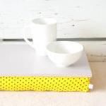 I- Pad stable table or Laptop Lap Desk without edges - Grey with yellow and black polka dots pillow- Custom Order