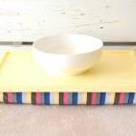 Laptop Lap Desk or Breakfast serving Tray - Soft Yellow with Multicolor Lycra Pillow