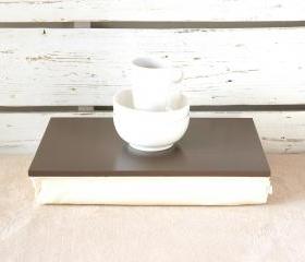 I- Pad stable table or Laptop Lap Desk without edges - Greyish brown with Ivory linen pillow- Custom Order