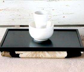 Laptop Lap Desk or Breakfast serving Tray, Stable table - Black with Black, brown and creme Floral pillow