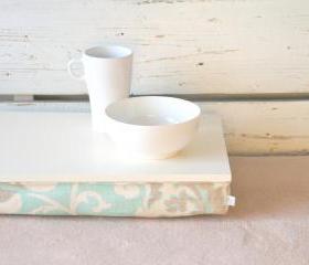  I- Pad stable table or Laptop Lap Desk without edges - Off White with light mint, brown and ivory linen pillow