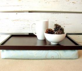 Computer pillow tray - Dark Brown with sky blue floral cushion- Custom Order