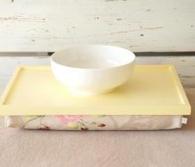 Laptop Lap Desk or Breakfast serving Tray - Soft yellow with Rose Floral print Pillow