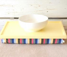 Laptop Lap Desk or Breakfast serving Tray - Soft Yellow with Multicolor Lycra Pillow