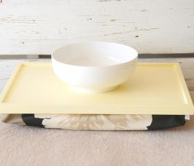 Laptop Lap Desk or Breakfast serving Tray, Stable table - Soft Yellow with Black, brown and creme Floral pillow