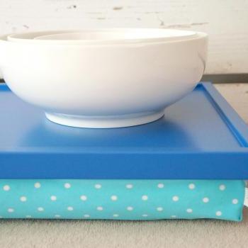  iPad stable table or Laptop Lap Desk without edges - Bright Blue with Aqua Polka Dot pillow- Custom Order
