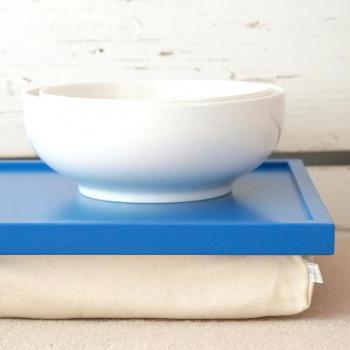  Bright blue Laptop Lap Desk or Breakfast serving Tray - with off white Linen Pillow