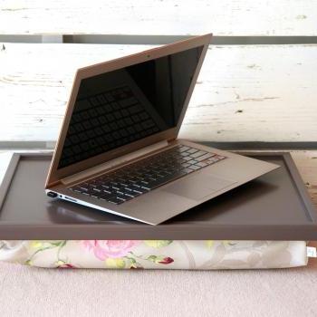 Laptop Lap Desk or Breakfast serving Tray - Greyish brown with Rose Floral print Pillow