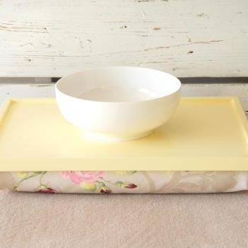 Laptop Lap Desk or Breakfast serving Tray - Soft yellow with Rose Floral print Pillow