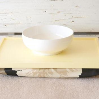 Laptop Lap Desk or Breakfast serving Tray, Stable table - Soft Yellow with Black, brown and creme Floral pillow